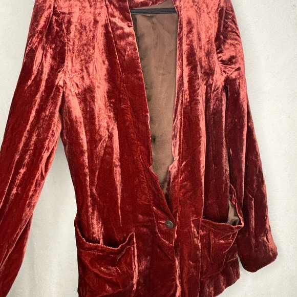 Free people burnt orange rust crush velvet woman's one button jacket sz MED - Picture 6 of 13